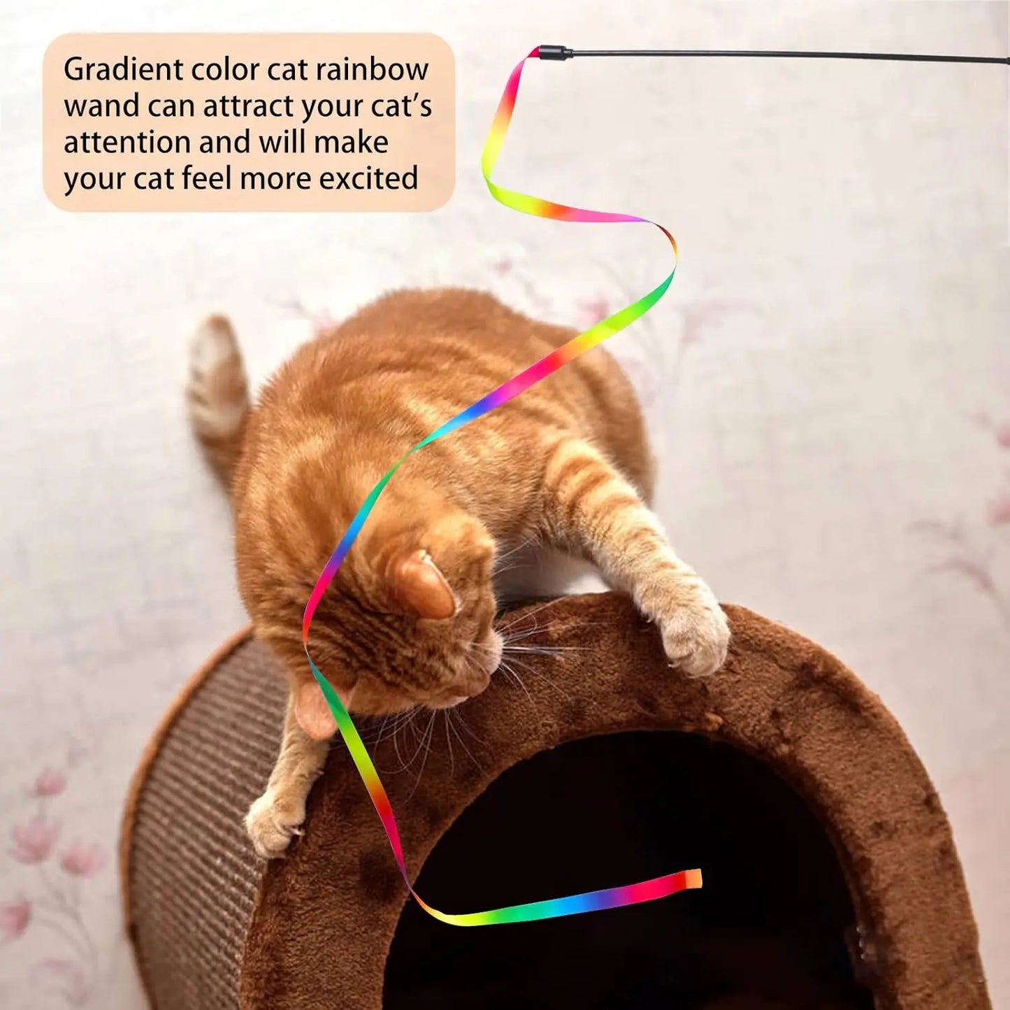 Rainbow Cat Ribbon Wand Toy